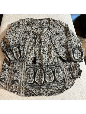 Bohemian Black and White Women's Top Lucky Brand 2X